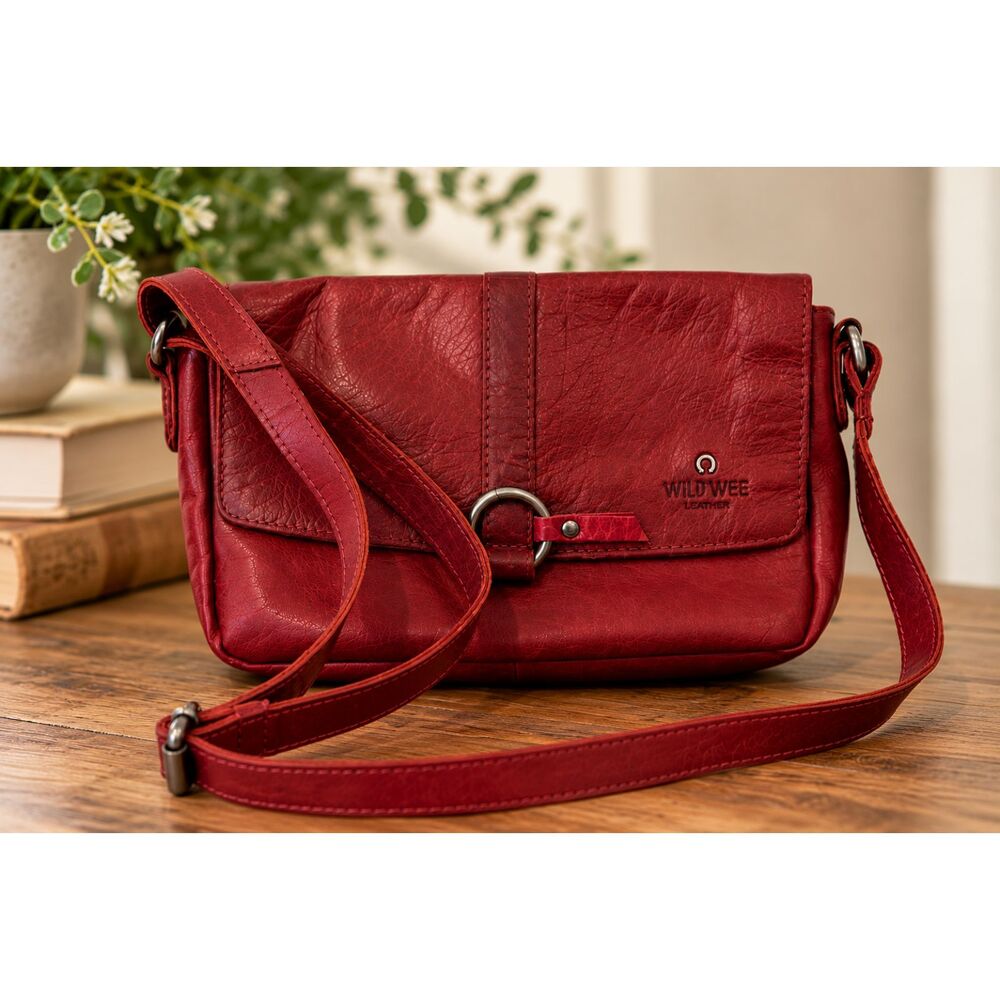 Wild West L.A. Oxblood Leather Crossbody Bag Green Plaid Lining Boho Western